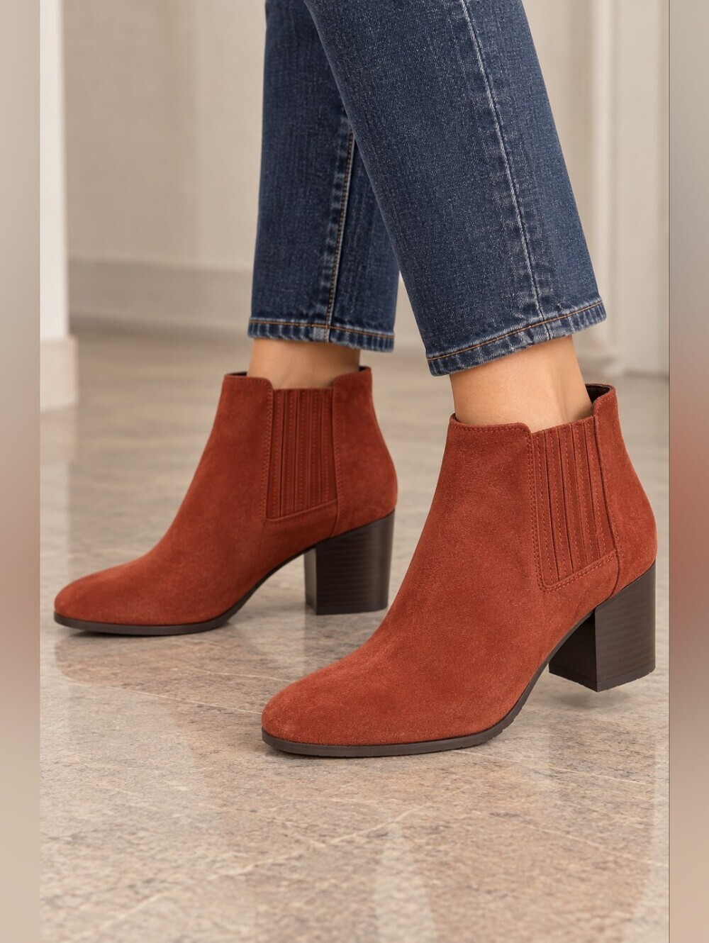 Aquatalia Charlotte Brown Rust Suede Leather Ankle Bootie